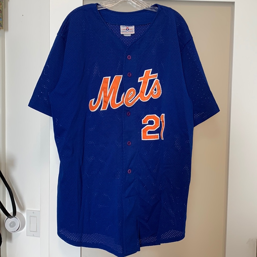 Mets Men's Royal Blue Mesh Jersey with Orange Script